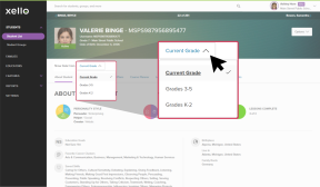 A student profile is open in an educator account. The dropdown called "Current Grade" is open